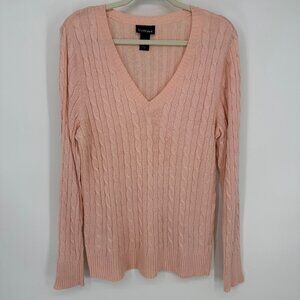 3/$25 Lane Bryant Cable‎ Knit Sweater 14 / 16 Pullover V Neck Light Pink Angora